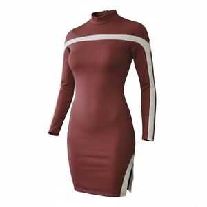 Day & Night Mauve Sporty Bodycon Mock Neck Dress Side Slit - Size Small